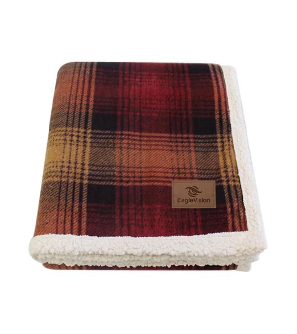 Cottage Plaid Sherpa Blanket with Tan Patch