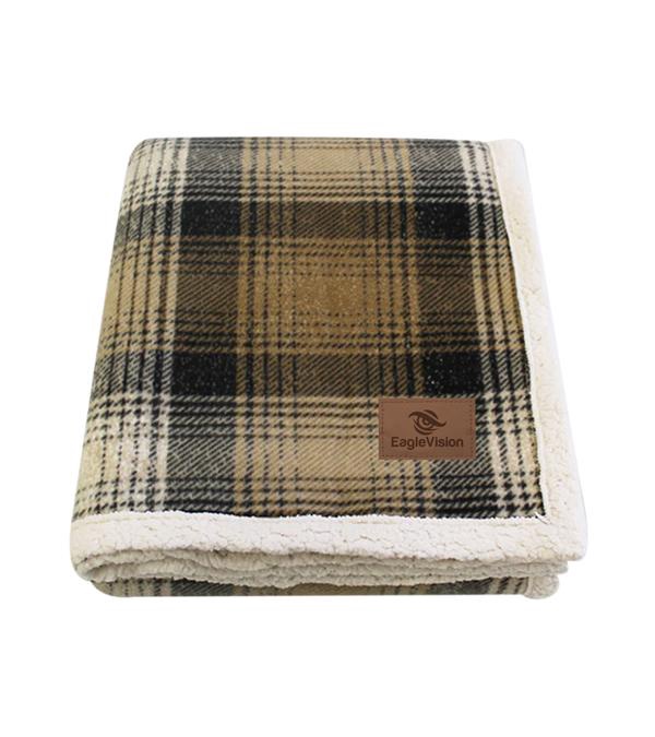 Cottage Plaid Sherpa Blanket with Tan Patch