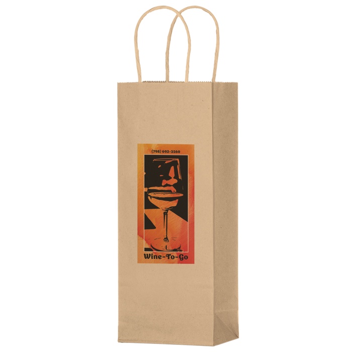 Natural Kraft Twisted Paper Handle Wine Bag -  5.75" x 3.5"  x 12.5"