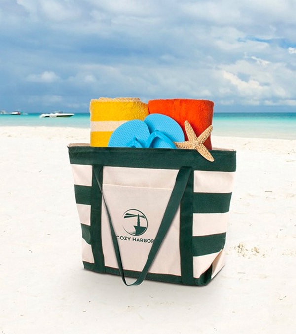 Striped Accent Boat Tote - Full Color Imprint
