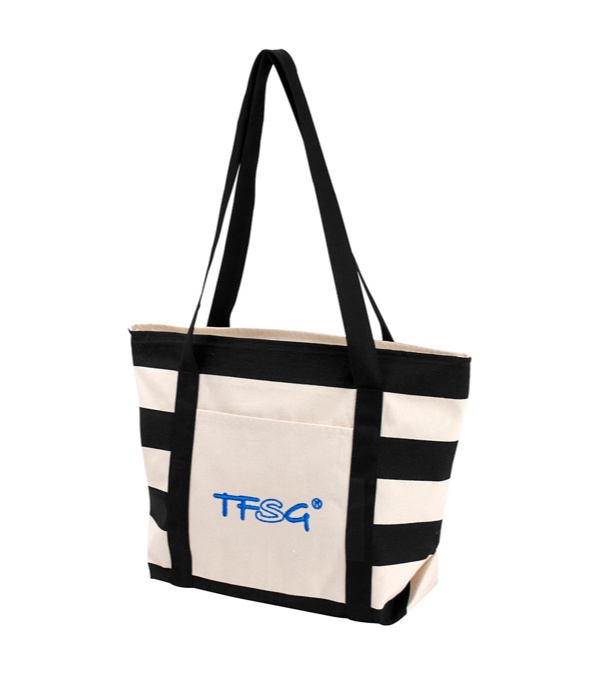 Striped Accent Boat Tote-Embroidered