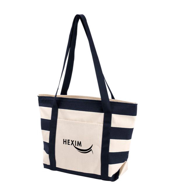 Striped Accent Boat Tote - Single Color Imprint