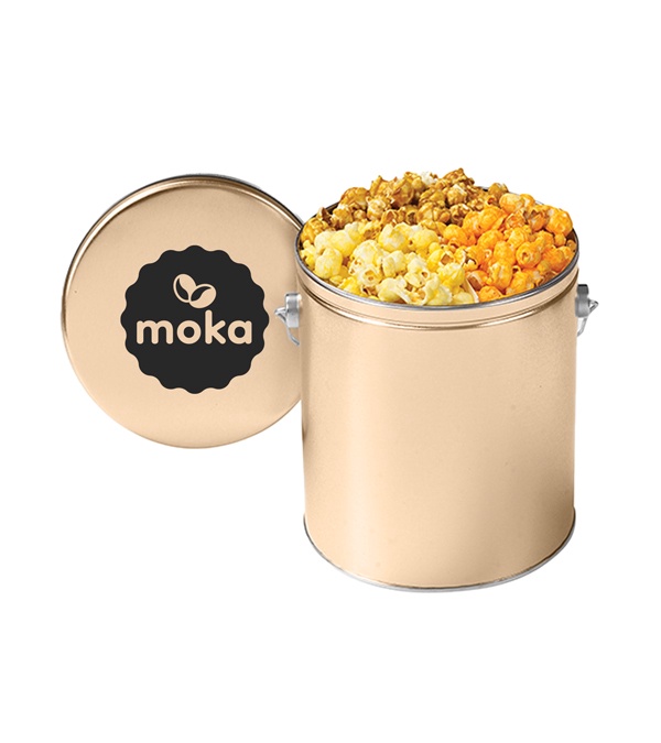3 Way Butter, Cheddar Cheese, Caramel Popcorn Tin - 1 Gallon