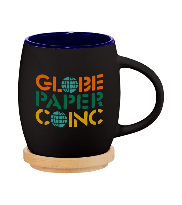 15 oz. Hearth Ceramic Mug with Wood Lid/Coaster - 4 Color Imprint