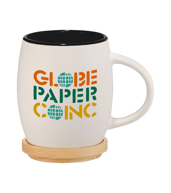 15 oz. Hearth Ceramic Mug with Wood Lid/Coaster - 4 Color Imprint
