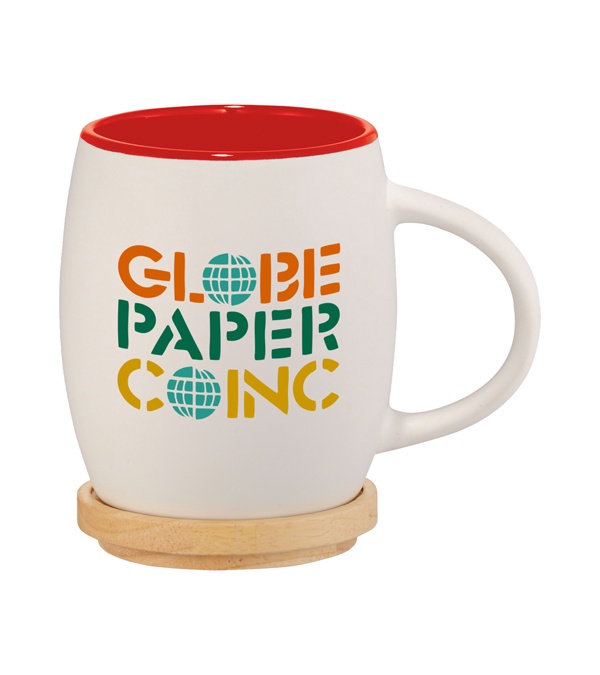 15 oz. Hearth Ceramic Mug with Wood Lid/Coaster - 4 Color Imprint