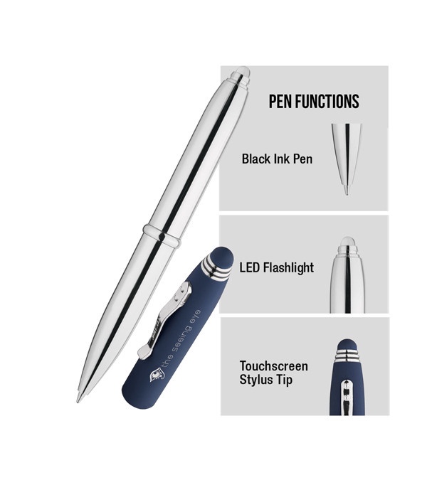 Crowne Triple Function Soft Touch Pen with Light & Stylus