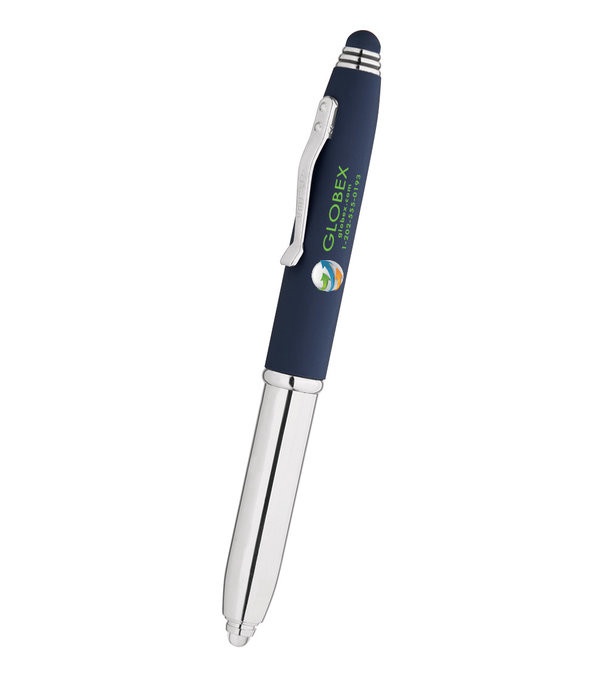 Crowne Triple Function Soft Touch Pen with Light & Stylus - Full Color