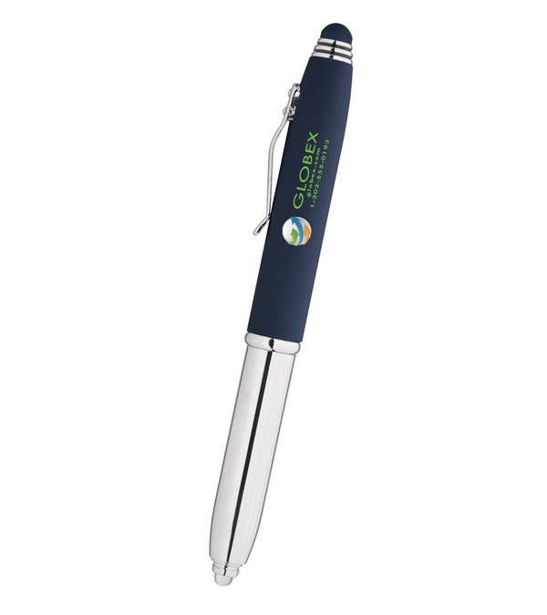 Crowne Triple Function Soft Touch Pen with Light & Stylus - Full Color