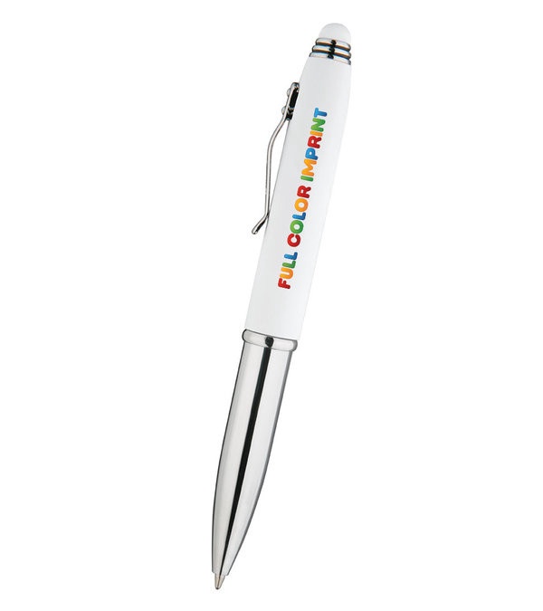 Crowne Triple Function Soft Touch Pen with Light & Stylus - Full Color