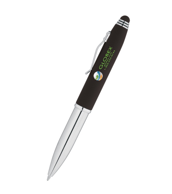 Crowne Triple Function Soft Touch Pen with Light & Stylus - Full Color