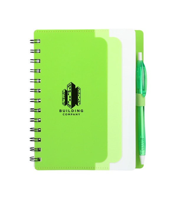 5 x 7 Recycled Dual Pocket Spiral Notebook with Pen