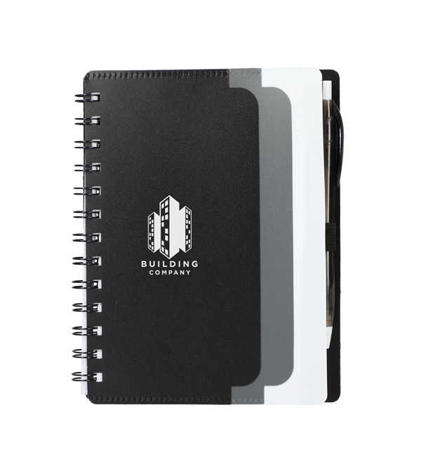 5 x 7 Recycled Dual Pocket Spiral Notebook with Pen
