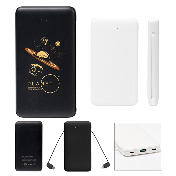 10,000 mAh Power Bank With Integrated Cables