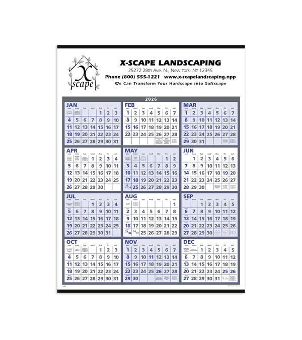 Span-A-Year Calendar (White and Blue) 2026