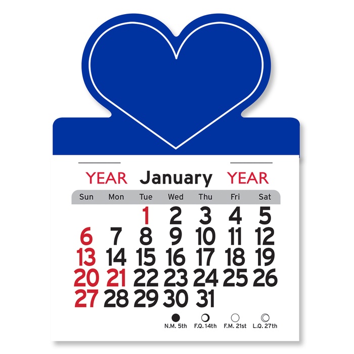 Adhesive Peel-N-Stick Heart Shape 2026 Calendars