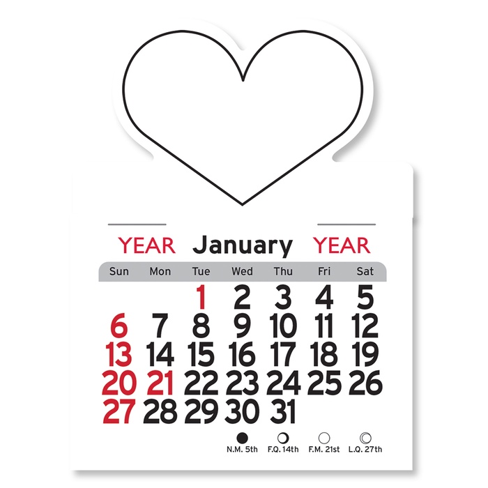 Adhesive Peel-N-Stick Heart Shape 2026 Calendars