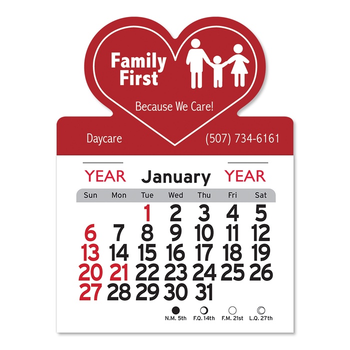 Adhesive Peel-N-Stick Heart Shape 2026 Calendars