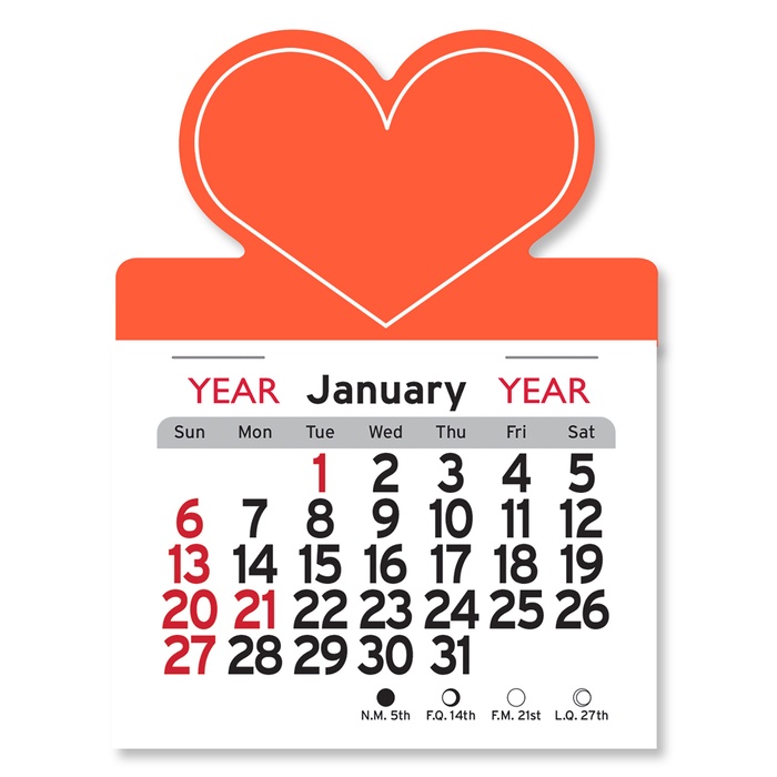 Adhesive Peel-N-Stick Heart Shape 2026 Calendars