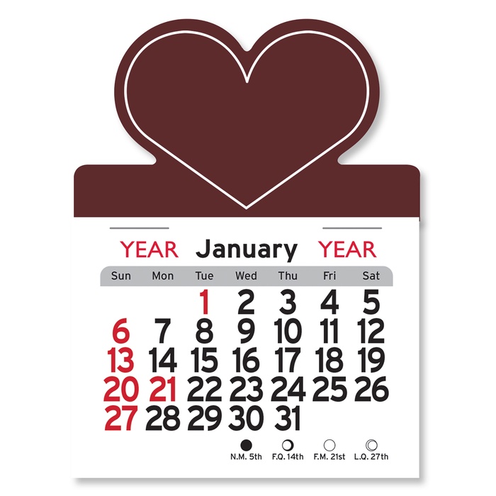 Adhesive Peel-N-Stick Heart Shape 2026 Calendars