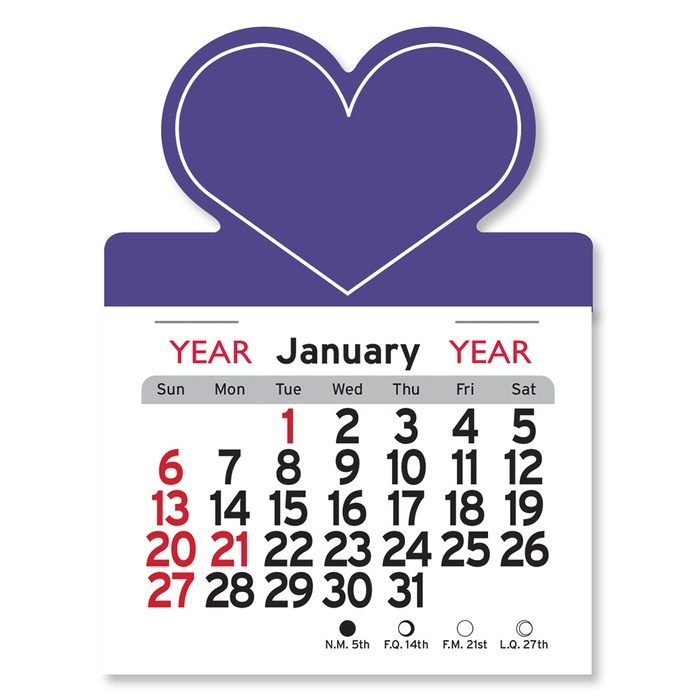 Adhesive Peel-N-Stick Heart Shape 2026 Calendars