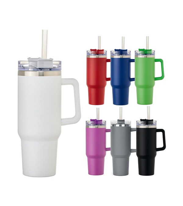 40 oz. Alexandria Vacuum Insulated Travel Mug with Straw - Screen Print