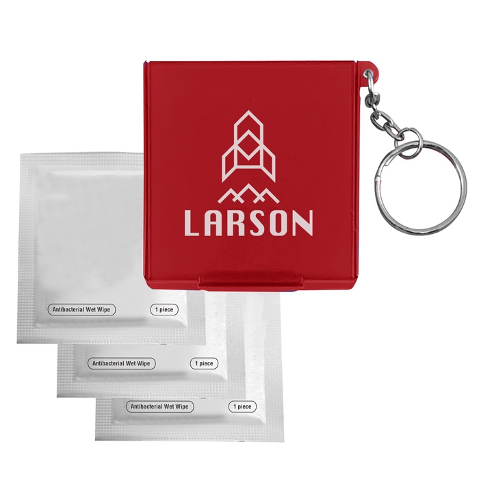 Antiseptic Wipes in Imprinted Carrying Case Keychain