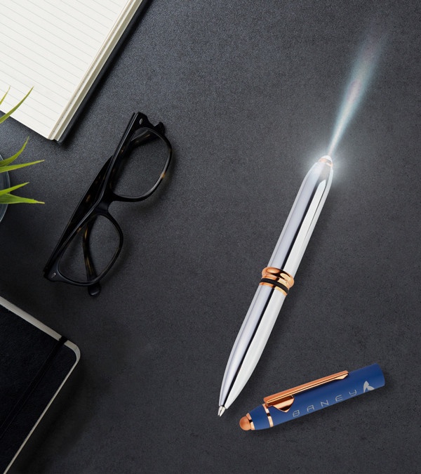 Casca Triple Function Lighted Copper Pen with Stylus