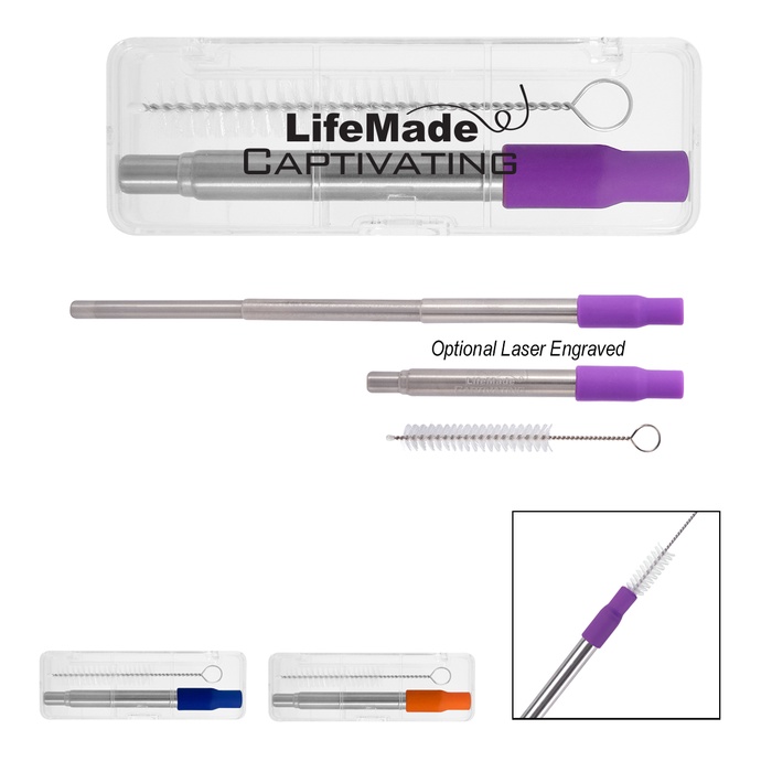 Hurley Collapsible Stainless Steel Straw In Travel Case