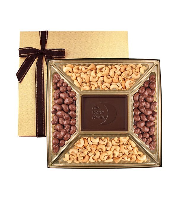 Medium Cashew Gift Box with Custom Dark Chocolate Centerpiece