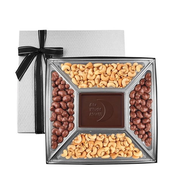 Medium Cashew Gift Box with Custom Dark Chocolate Centerpiece