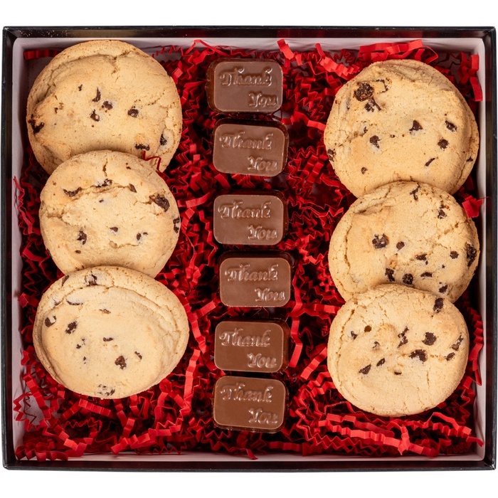 Chocolate Chip Cookies and Molded Chocolates in Gift Box