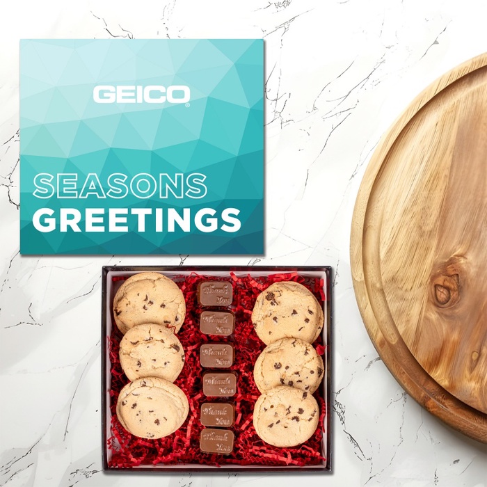 Chocolate Chip Cookies and Molded Chocolates in Gift Box