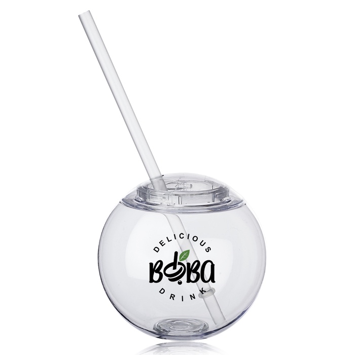 Moran 15 oz Plastic Cocktail Ball with Straw