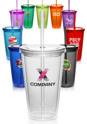 Custom 16 oz. Double Wall Acrylic Tumblers With Straws