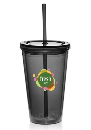 Custom 16 oz. Double Wall Acrylic Tumblers With Straws