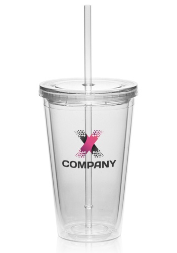 Custom 16 oz. Double Wall Acrylic Tumblers With Straws