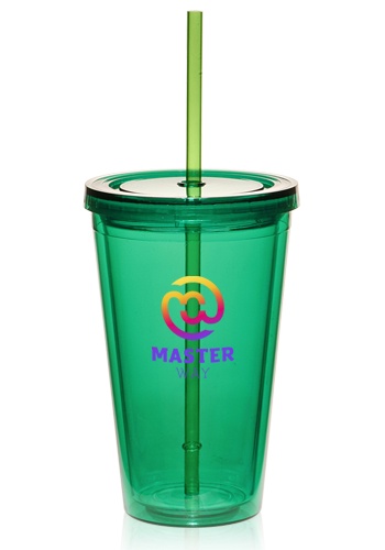 Custom 16 oz. Double Wall Acrylic Tumblers With Straws