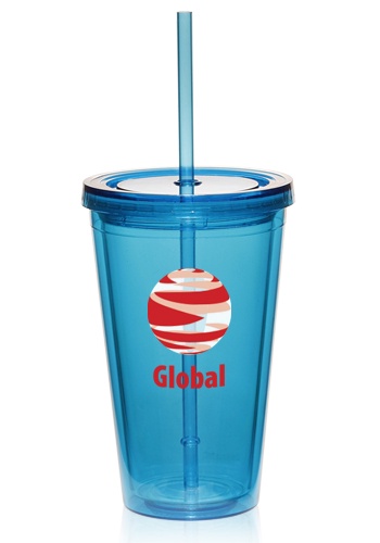 Custom 16 oz. Double Wall Acrylic Tumblers With Straws