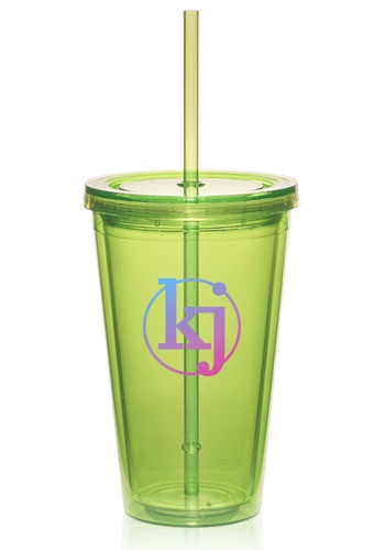 Custom 16 oz. Double Wall Acrylic Tumblers With Straws