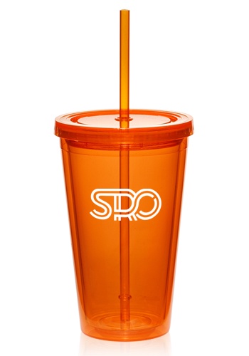 Custom 16 oz. Double Wall Acrylic Tumblers With Straws