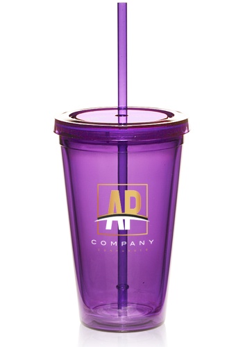 Custom 16 oz. Double Wall Acrylic Tumblers With Straws