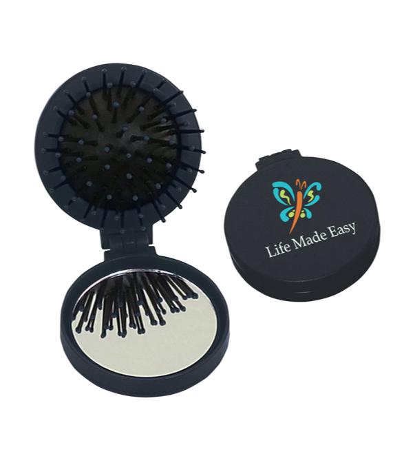 Custom Folding Hair Brush with Mirror 2-In-1 Kit