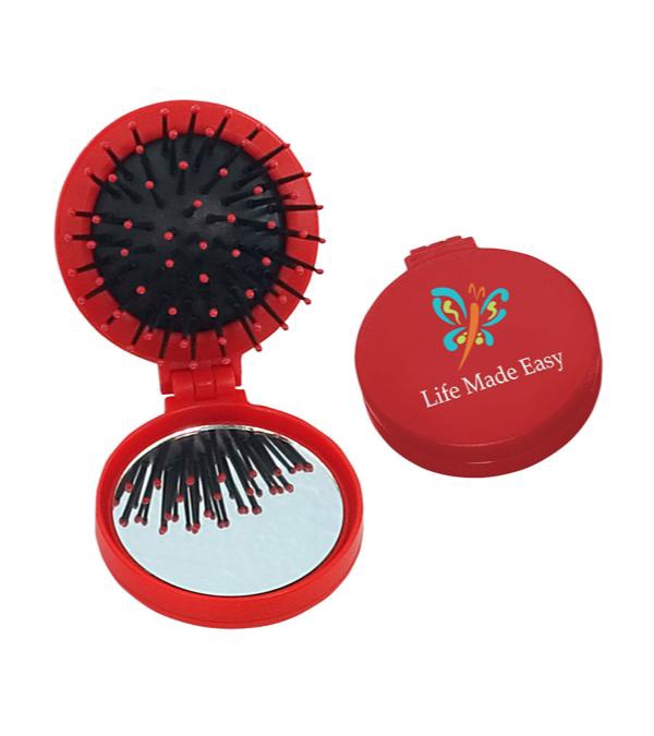 Custom Folding Hair Brush with Mirror 2-In-1 Kit