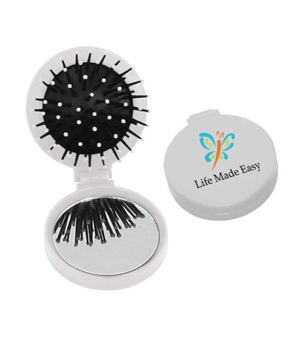 Custom Folding Hair Brush with Mirror 2-In-1 Kit