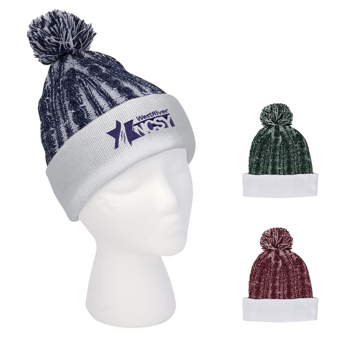 Casey Cable Knit Pom Beanie With Cuff