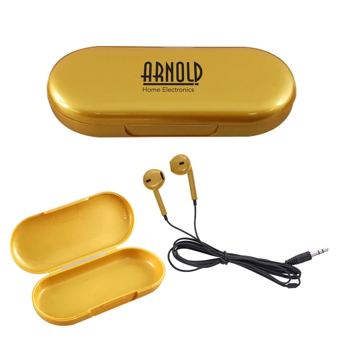 Metallic Wired Earbuds With Clamshell Case