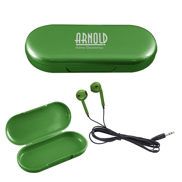 Metallic Wired Earbuds With Clamshell Case