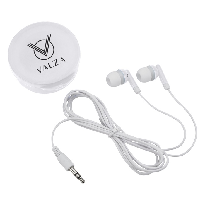 Ear Buds In Custom Round Plastic Case