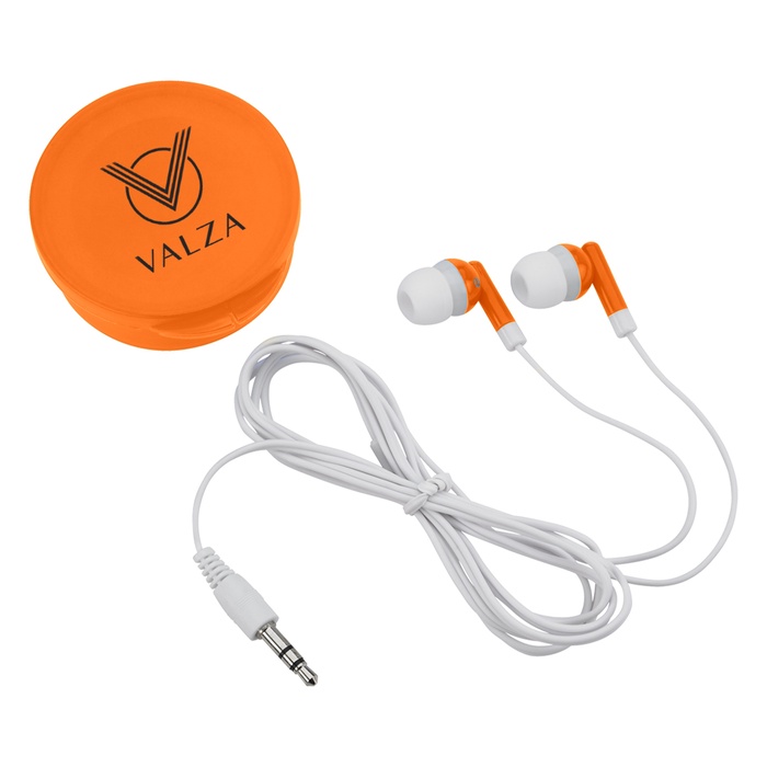 Ear Buds In Custom Round Plastic Case